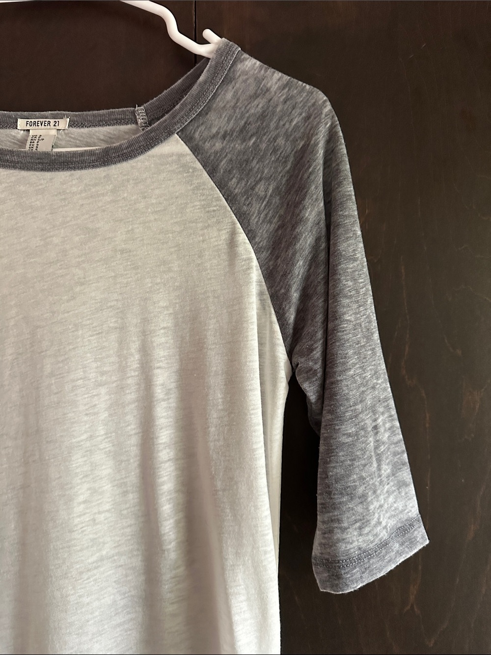 Forever 21 White Body with Charcoal Raglan Sleeve Baseball Tee - Picture 3 of 7